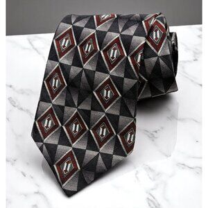 Milano Uomo Silk Neck Tie Diamond Geometric Pattern Office Business Attire